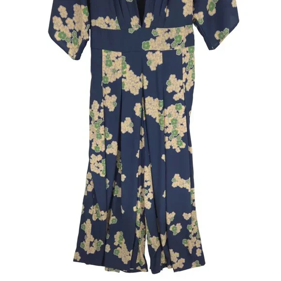 eshakti Wide Leg Jumpsuit Floral Plunge Neckline Kimono style ESTIMATED SIZE M - Picture 3 of 16